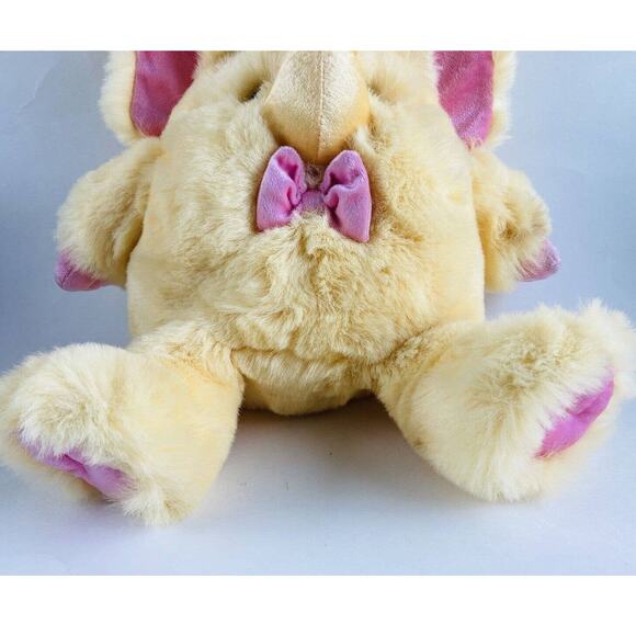 Rare Vintage TB Trading Co Yellow Elephant Trunk Pink Bow Creature Huggable 13" - Picture 4 of 12